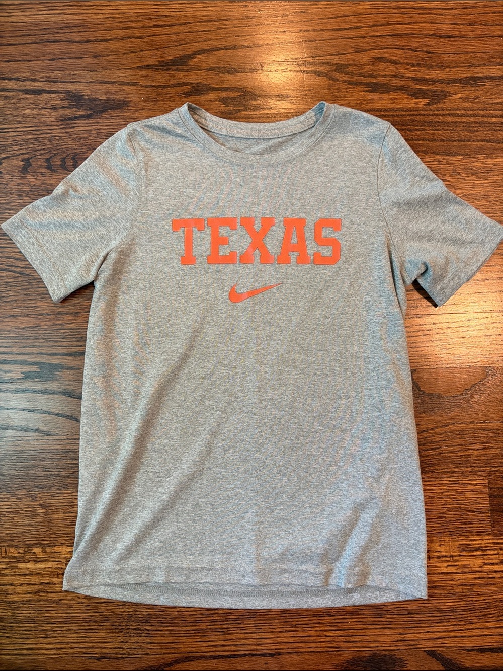 Nike Kids Heather Gray Dri Fit Tee with Orange TEXAS Logo
